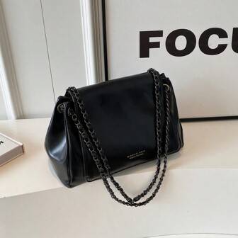 Gentle Elegant Solid Color Chain Bag Women's 2024 New Texture Flap Commuter Large Capacity Bag Shoulder Crossbody Bag