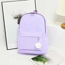 1pc Fashionable Simplistic Multicolor Backpack With Plush Hanging Ornament, Suitable For Students' Daily Use - Mauve Purple - View 2