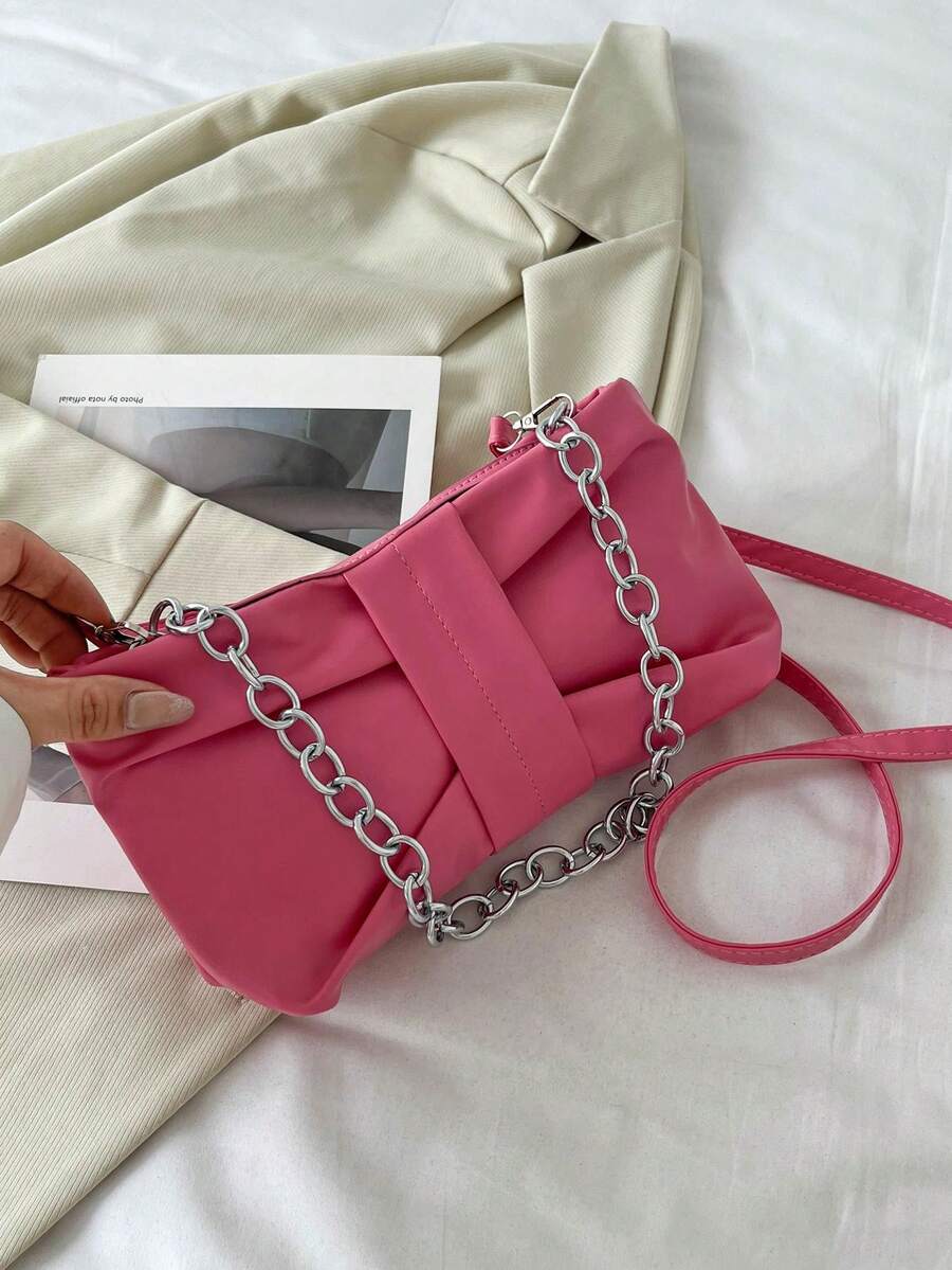 Goth Gothic Fashionable Solid Color Shoulder Bag/handbag With Metal Chain Strap For Women - Dusty Pink - View 1