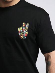 Logeqi® Hombres Camiseta con estampado llamativo de tipografía atrevida - Negro - Ver 4