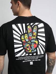 Logeqi® Hombres Camiseta con estampado llamativo de tipografía atrevida - Negro - Ver 5