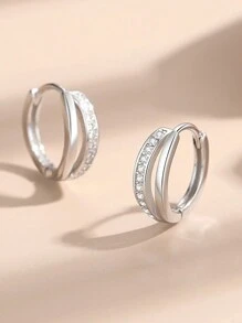 1 Cặp bông tai vòng tròn hai lớp Zirconia thiết kế đường nét tối giản, thanh lịch và sang trọng - Màu Bạc Cổ - Xem 5