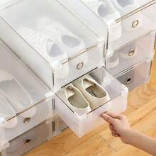 1pc Drawer Style Shoe Box Table Desktop Storage Box, Dustproof, Makeup And Cosmetic Organized Container, White - White - View 2