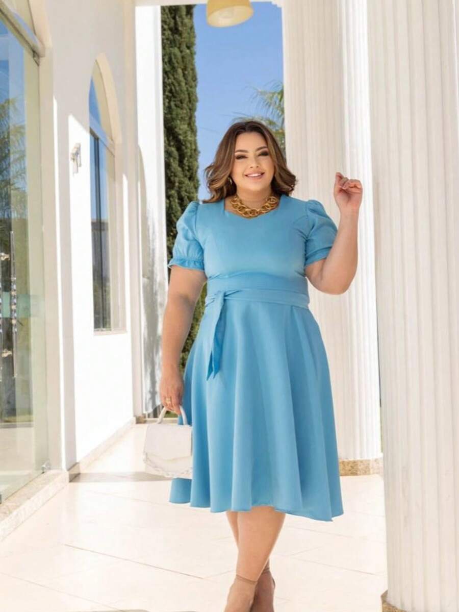 Plus Size Dresses - Baby Blue - View 1