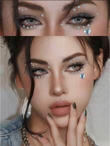 1 Pieza De Etiqueta Engomada De La Joya De La Cara De La Resina De Ombre Verde Del Diamante De Imitación Perfecta Para Fiestas Y Reuniones - Multicolor - Ver 5