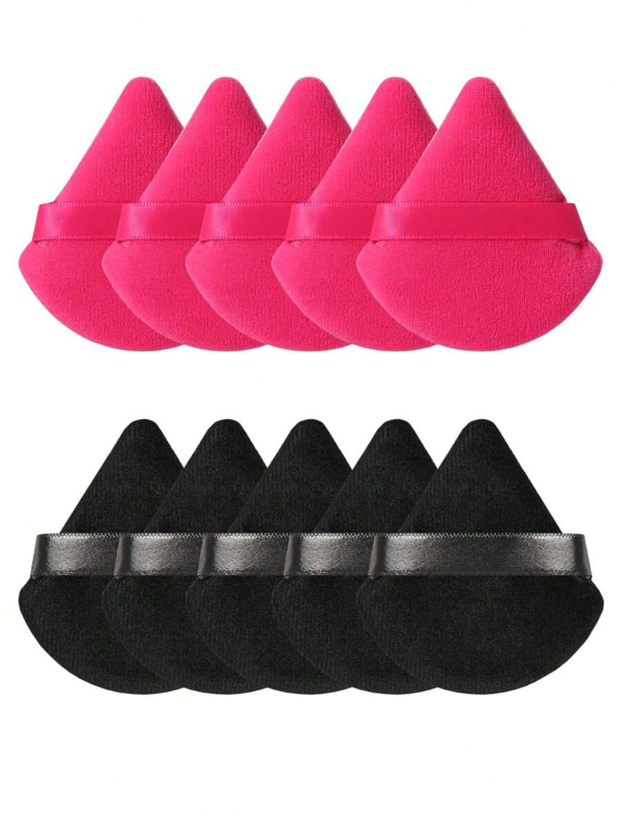 10 个三角形天鹅绒粉扑，专为轮廓、眼部和角落区域设计，化妆海绵粉底混合容器，适合所有皮肤类型。 - 彩色 - 查看 1