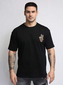 Logeqi® Hombres Camiseta con estampado llamativo de tipografía atrevida - Negro - Ver 2