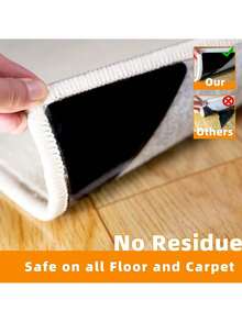 Non Slip Rug Tape for Hardwood Floors and Tiles, Reusable and Washable Rug Pad Gripper for Area Rugs, Dual Sided Adhesive Rug Sticker Keep Corners Flat - Black - View 2