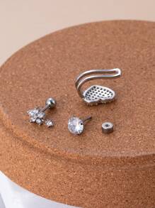 1個水晶大愛心軟骨耳鉤螺紋後螺母珠寶花形立體鑽體三角耳環,女士顱耳飾品