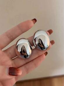 1 Pendiente Redondo De Metal Plateado Skc Personalizado, Exagerado Y Diseñado Especialmente Para Mujeres Con Pendientes De Botón