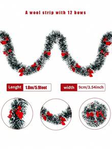 1pc Christmas Tinsel Decoration With 12 Bows, Dark Green And White Tinsel Garland Wreath For Christmas Party Decoration