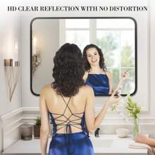 sweetcrispy 3 Sizes Bathroom Mirror Vanity Mirror for Wall, Aluminum Alloy Framed Wall Mirror Farmhouse, Rounded Rectangle Bathroom Vanity Mirror Tempered Glass - màu đen - Xem 11