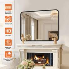 sweetcrispy 3 Sizes Bathroom Mirror Vanity Mirror for Wall, Aluminum Alloy Framed Wall Mirror Farmhouse, Rounded Rectangle Bathroom Vanity Mirror Tempered Glass - màu đen - Xem 7