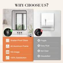 sweetcrispy 3 Sizes Bathroom Mirror Vanity Mirror for Wall, Aluminum Alloy Framed Wall Mirror Farmhouse, Rounded Rectangle Bathroom Vanity Mirror Tempered Glass - màu đen - Xem 9