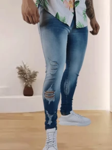 Calça Jeans Masculina Destroyed Desbotada Extra - Lavagem Média - Visão 2