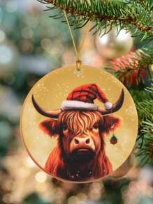 1pc Acrylic Christmas Tree Decoration With Red Hat Bull Head Shape Pendant