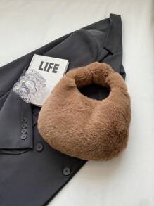 New Furry Shoulder & Armpit Carry Dumpling & Handheld Crossbody Bag For Women, Autumn & Winter - Coffee Brown - View 1