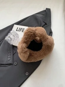 New Furry Shoulder & Armpit Carry Dumpling & Handheld Crossbody Bag For Women, Autumn & Winter - Coffee Brown - View 4