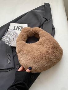 New Furry Shoulder & Armpit Carry Dumpling & Handheld Crossbody Bag For Women, Autumn & Winter - Coffee Brown - View 5
