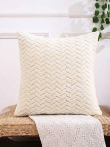 Miater Plush Geometric Cushion Cover Without Filler, Soft Throw Pillowcase For Sofa, Home Decor - Beige - View 5
