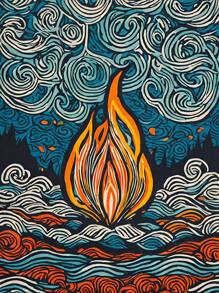 水與火,5d鑽石繪畫拼貼鑽石貼紙現代藝術刺繡圓形鑽石拼貼畫家居裝飾十字繡套裝,適用於客廳 - 彩色 - 查看 1