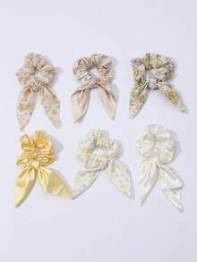 6 piezas accesorios de cabello para mujeres, gomas para el cabello sencillas con orejas de conejo de unicolor, adecuadas para uso diario. - Multicolor - Ver 3