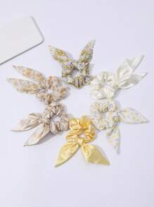 6 piezas accesorios de cabello para mujeres, gomas para el cabello sencillas con orejas de conejo de unicolor, adecuadas para uso diario. - Multicolor - Ver 2