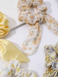 6 piezas accesorios de cabello para mujeres, gomas para el cabello sencillas con orejas de conejo de unicolor, adecuadas para uso diario. - Multicolor - Ver 4