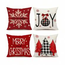 4入組雪花、聖誕樹和鈴鐺圖案抱枕套,現代風格亞麻質感正方形坐墊套,不帶內芯,可拆洗,適用於聖誕季、冬季、派對、假期、沙發、男孩和女孩的臥室、客廳、家庭裝飾 - 彩色 - 查看 2