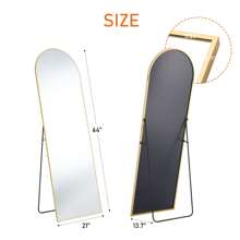 Sweetcrispy DUMOS Arched Full Length Mirror With Stand, 64"X21" Floor Mirror With Aluminum Alloy Frame For Bedroom, Standing Full Body Mirror With Shatter-Proof Nano Glass For Wall, Living Room, Cloakroom,Gold - Vàng - Xem 9