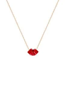 1入組女士暗紅色嘴唇吊墜項鍊,嵌鑲紅寶石,925銀鍍金,浪漫的生日情人節禮物,適用於日常穿著