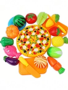 24pcs Random Kitchen Fruit Toys Plus A Random Color Pizza Toy