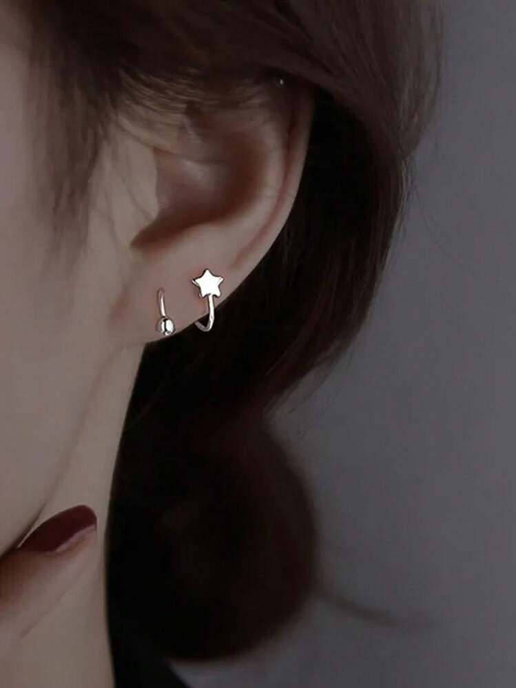 1Pair Stainless Steel Spiral Twisted Lip Ring Tongue Piercing Heart Star Ear Cartilage Helix Piercing Stud Earrings Jewelry Gifts SHEIN ASIA