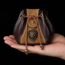 Joylord 中世紀仿皮束口袋 - 帶有獅頭設計的骰子袋 - 腰包腰包腰包中世紀復古皮袋 - Larp理想骰子袋-難忘的龍與地下城禮物 - 黑色 - 查看 5