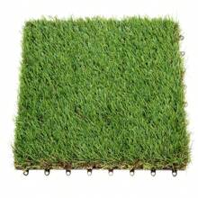 6 Packs Artificial Grass Turf Tile Interlocking Self-draining Mat, 1x1 ft, 1.5 in Pile Height - Green - View 2