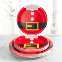 Weihnachtsparty Ausstattung - Weihnachtsmann Gürtel, Einwegpappteller, -Becher, -Servietten, Partydekorationen für Weihnachtsfeier, Einweg-Weihnachtsparty, Feiertags-Partydekorationen und Geschenke, Weihnachten - Verschiedenfarbig - Übersicht 4