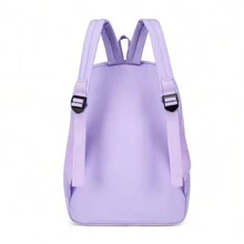 1pc Fashionable Simplistic Multicolor Backpack With Plush Hanging Ornament, Suitable For Students' Daily Use - Mauve Purple - View 5
