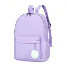 1pc Fashionable Simplistic Multicolor Backpack With Plush Hanging Ornament, Suitable For Students' Daily Use - Mauve Purple - View 6