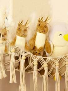 1入掛式填充動物吊床-手工製作大珠花邊組織展示角落毛絨玩具網格架玩具儲物網格填充動物網格或吊床,適用於小填充動物或毛絨玩具填充動物收納網格（特大號）為女孩遊戲室臥室房間收納日禮物 - 米色 - 查看 2