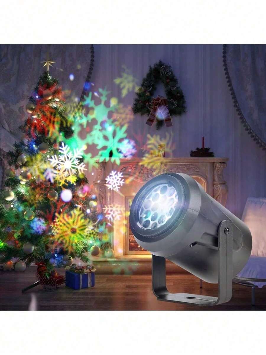Proyector de Copos De Nieve Navidad Navideños Lampara Proyección Led Patrón de Nieve Luces Decorativas Iluminación Navideña Pared Para Interior Exterior Fiestas Con Soporte - Negro - Ver 1
