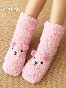 1 đôi Của phụ nữ Nhung san hô Dày lên Ấm áp Vớ Không trượt Lấm tấm Quần lọt khe , Dễ thương Thêu Vớ giữa bắp chân , Mềm mại Và lông tơ , Đối với Mùa thu Và Mùa Đông - Đỏ - Xem 9