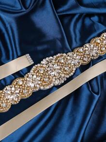 1件手工水晶新娘腰带，简约钻石腰带，适用于婚礼、派对和特殊活动，情人节配饰 - 香檳色 - 查看 3