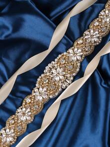 1件手工水晶新娘腰带，简约钻石腰带，适用于婚礼、派对和特殊活动，情人节配饰 - 香檳色 - 查看 2