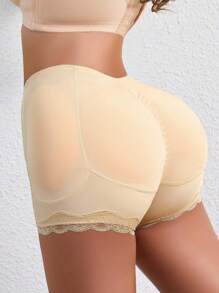 1pc Women's Shaping Shorts With Lace Trim, Butt Lifting, Tummy Control, Detachable Sponge Pad