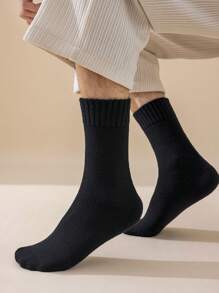1Pair Men's Thick Thermal Lined Crew Socks, Thermal Long Socks For Sleeping, Floor Wear