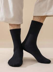 1Pair Men's Thick Thermal Lined Crew Socks, Thermal Long Socks For Sleeping, Floor Wear