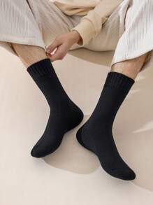 1Pair Men's Thick Thermal Lined Crew Socks, Thermal Long Socks For Sleeping, Floor Wear