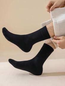 1Pair Men's Thick Thermal Lined Crew Socks, Thermal Long Socks For Sleeping, Floor Wear
