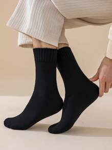 1Pair Men's Thick Thermal Lined Crew Socks, Thermal Long Socks For Sleeping, Floor Wear