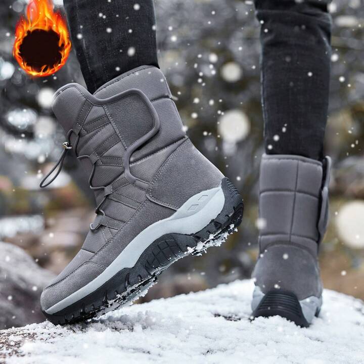 Men s High Top Waterproof Cloth Snow Boots winter plush Lining non slip sporty Warm Shoes plus Size Fashionable Casual SHEIN